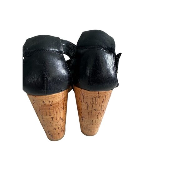 COLE HAAN Black Leather Cork Wedges Size 11 - Picture 6 of 12